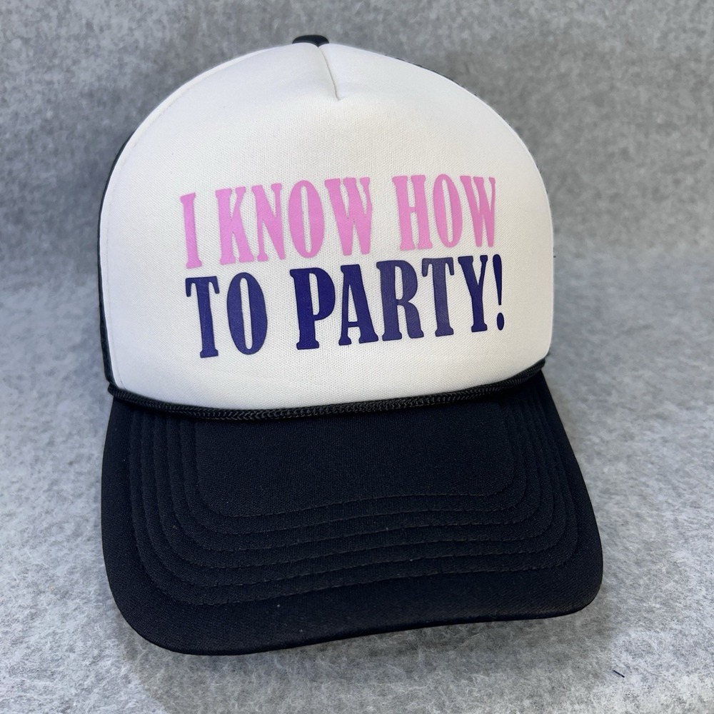 Novelty I Know How To Party Trucker Hat Snapback Mesh Cap White Black
